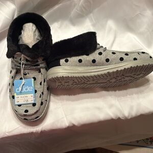 Britt Youth Hey Dude Gray Polka Dot Fur-Lined Sneakers Kids Sz 4/ladies 5 NEW